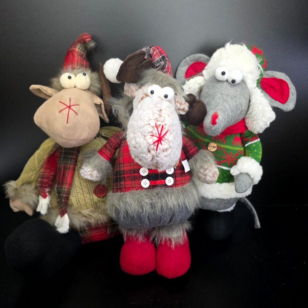 Homebest Christmas Plush Shelf Sitter Set 3 Reindeer Mouse Red Green 16in Decor